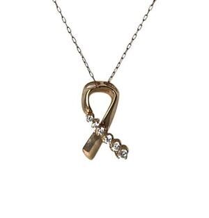 Kenneth J Lane KJL Necklace Breast Cancer Awareness Rhinestones Rose Gold Ribbon